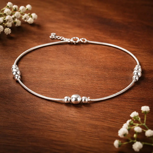 Minimal Beaded Sterling Silver 925 Anklet for Women