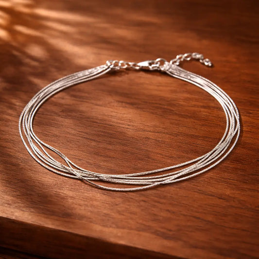 925 Sterling Silver Multi-Layer Chain Anklet – Elegant Minimal Layered Design
