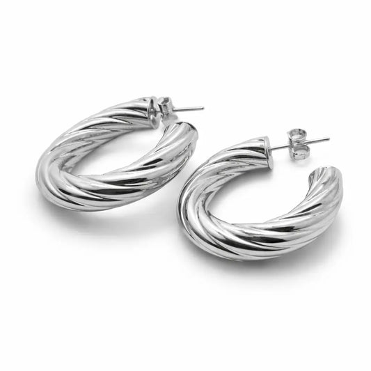Twisted Hoop Earrings – Sterling Silver 925 Textured Chunky Hoops