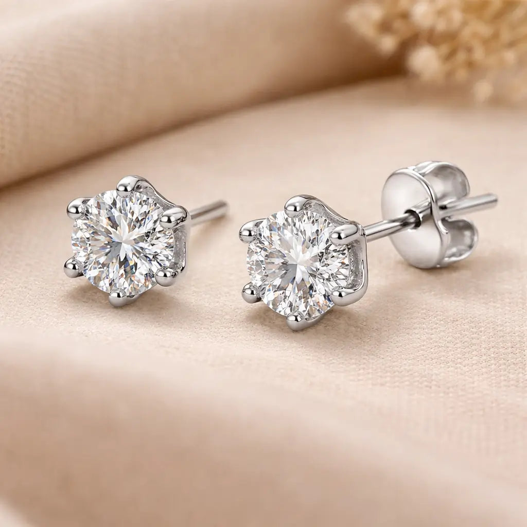 Swarovski Crystal Stud Earrings – Sterling Silver 925 Classic Solitaire Studs(size-1cm)