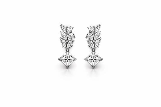 Swarovski Leaf Drop Earrings – Sterling Silver 925 Princess Cut Dangle Earrings