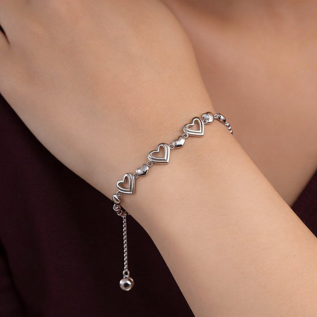 Open Heart Slider Bracelet in 925 Silver