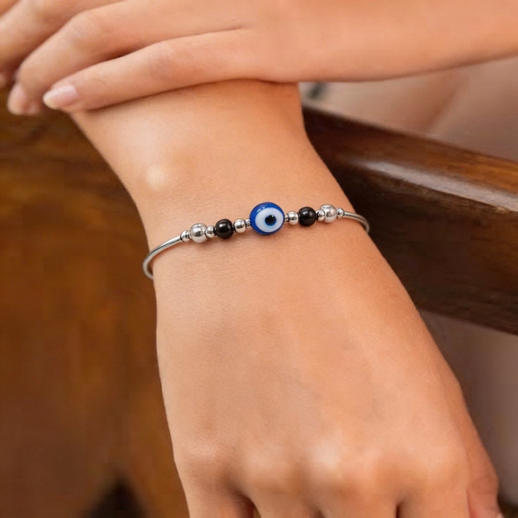 Evil Eye Protection Beaded Bracelet in 925 Silver