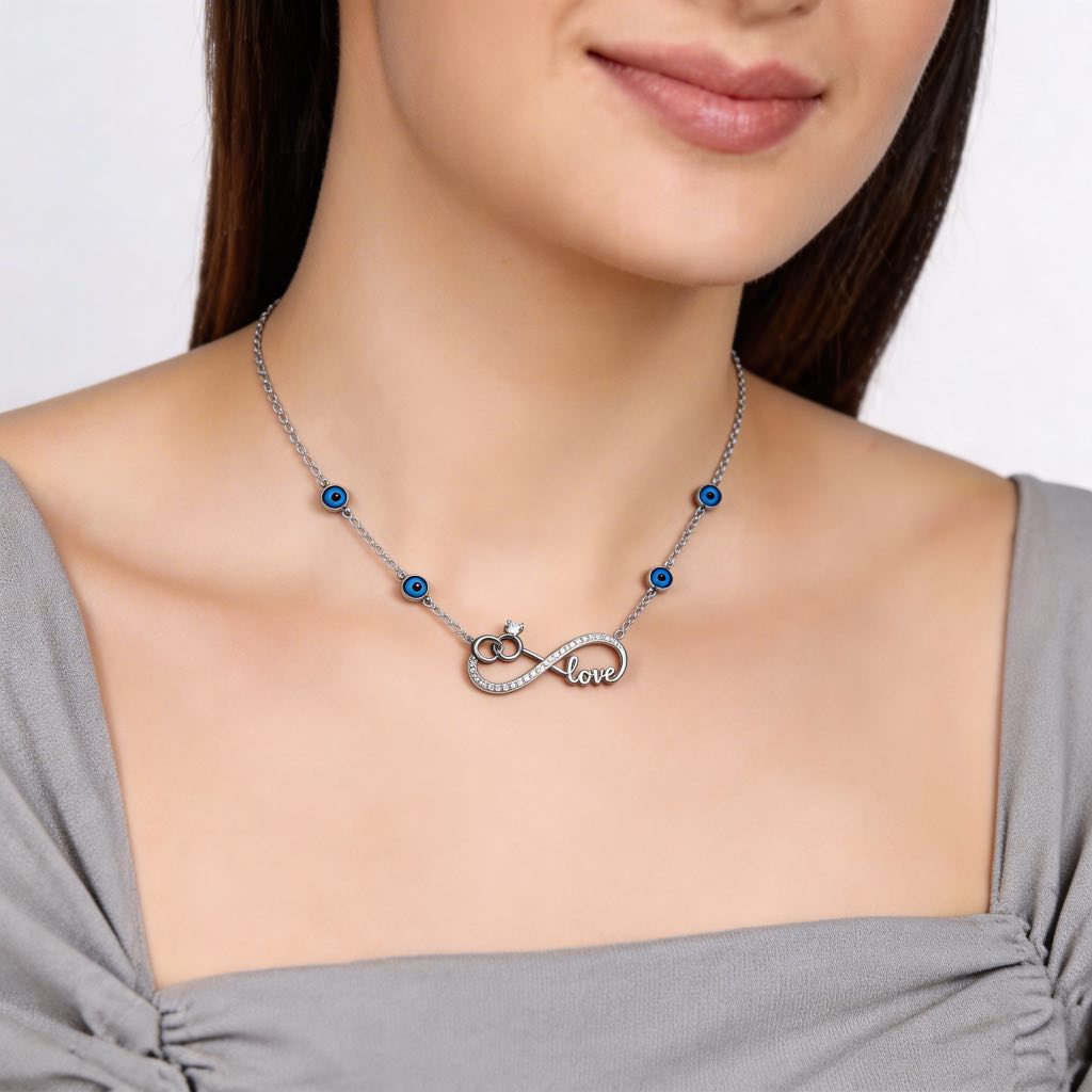 Infinity Love Rings Evil Eye Necklace in 925 Silver