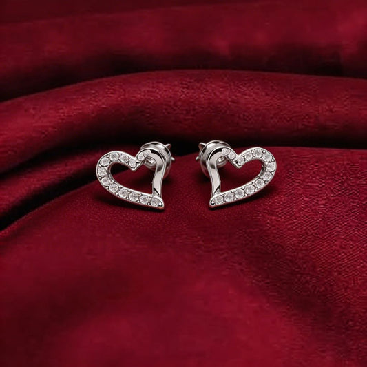 Pave Heart Stud Earrings in 925 Silver