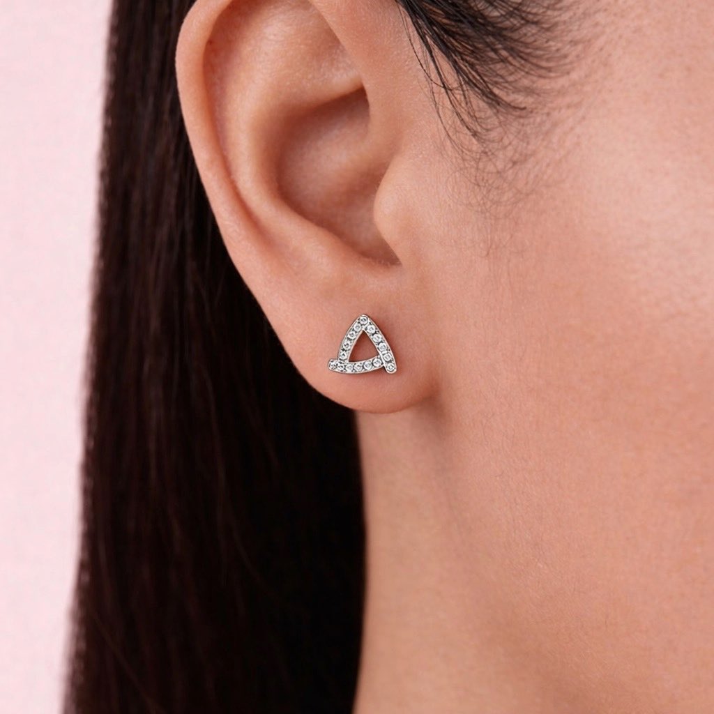 Pave Triangle Stud Earrings in 925 Silver