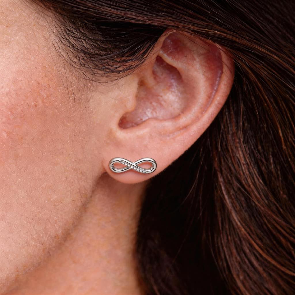 Pave Infinity Symbol Stud Earrings in 925 Silver