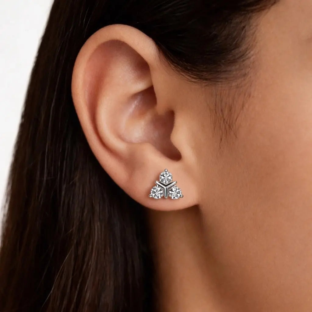 Swarovski Crystal Trio Stud Earrings – Sterling Silver 925 Cluster Earrings