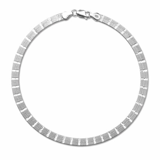 925 Sterling Silver Diamond-Cut Flat Chain Anklet – Sleek Minimal Shine