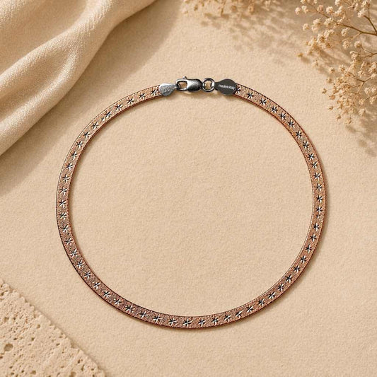 Rose Gold Textured Sterling Silver 925 Anklet – Elegant Flat Chain Design
