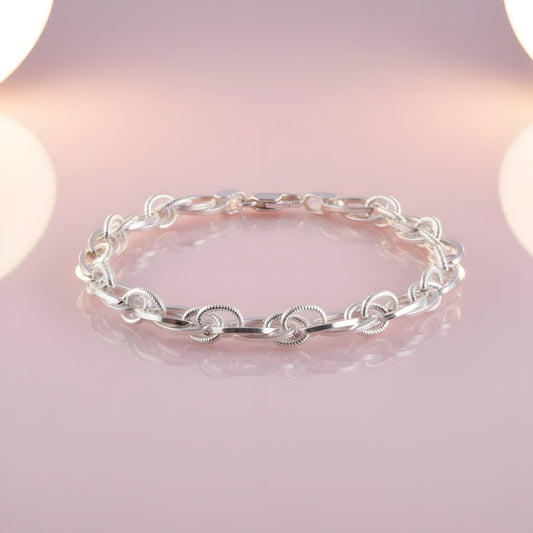 Oval Link Chain Bracelet - 925 Sterling Silver, Adjustable Cuff