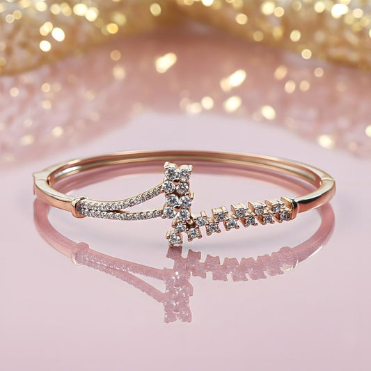 Crystal Rose Gold Cuff Bracelet - Adjustable with CZ Stone Clusters