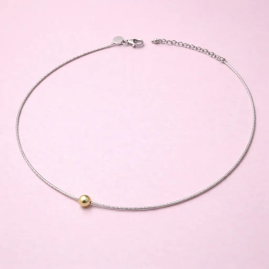 Minimal Duo 925 Sterling Silver Necklace with Gold Accent Bead