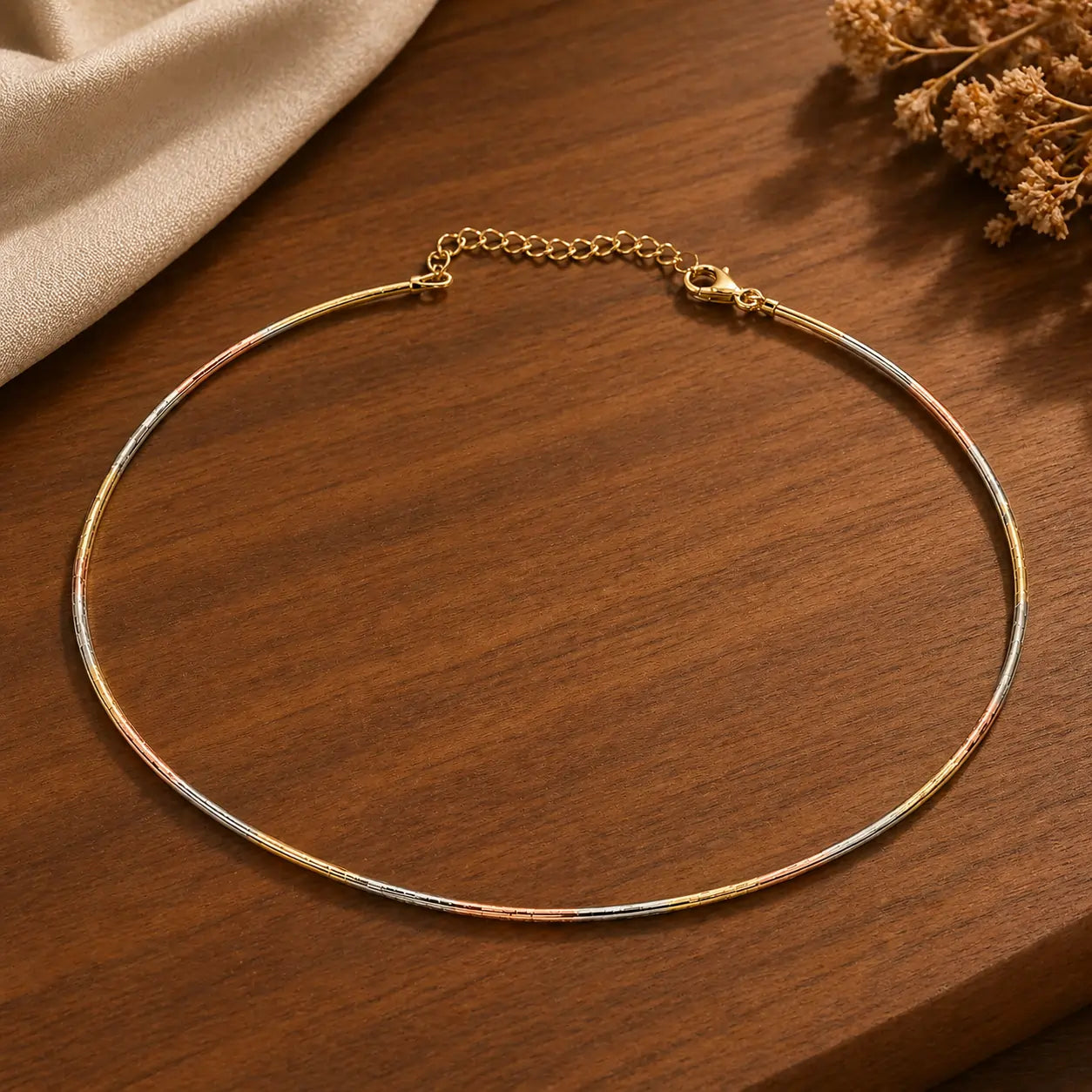 Trio Luxe Italian 925 sterling Silver Necklace (Gold, Rose & Silver Finish)