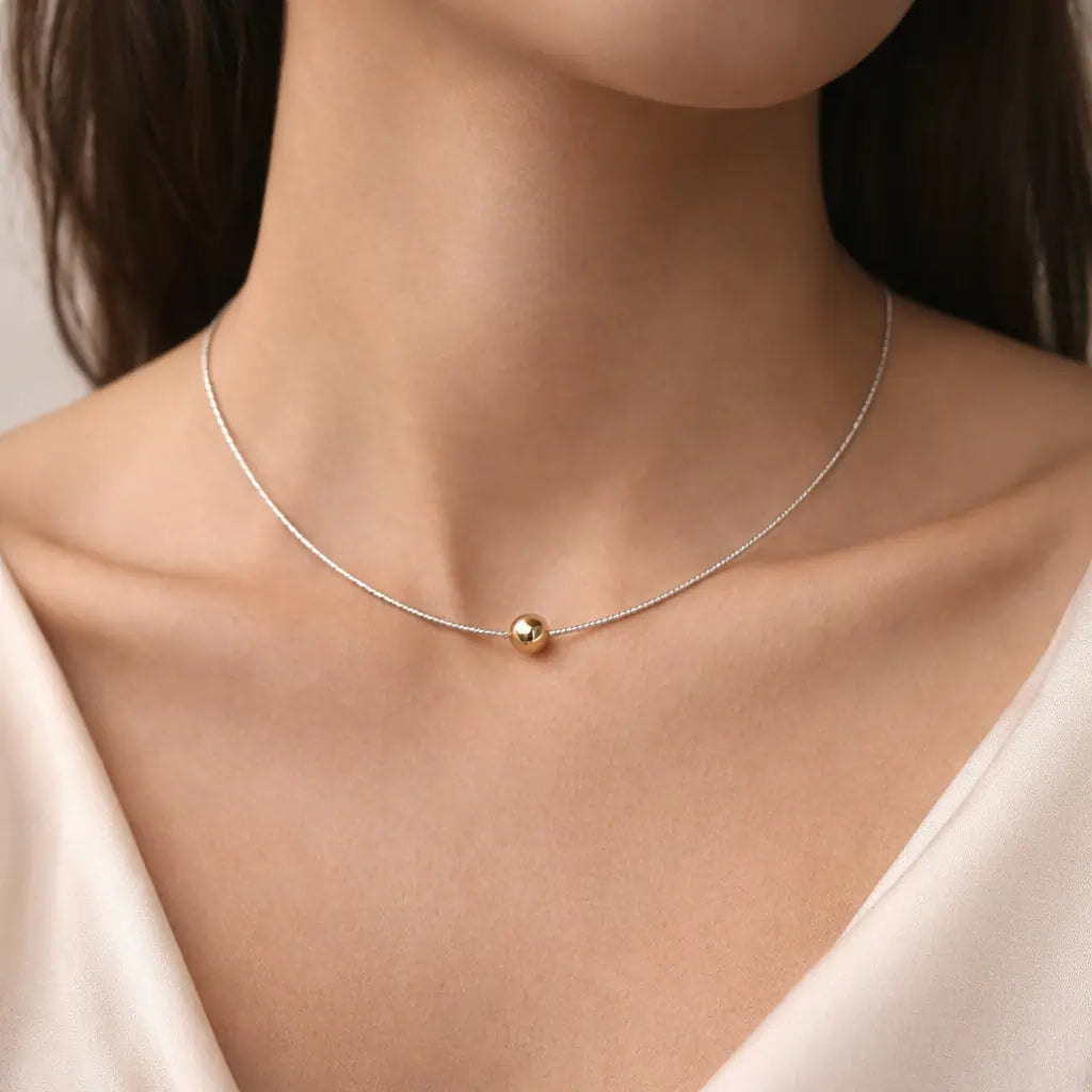 Minimal Duo 925 Sterling Silver Necklace with Gold Accent Bead