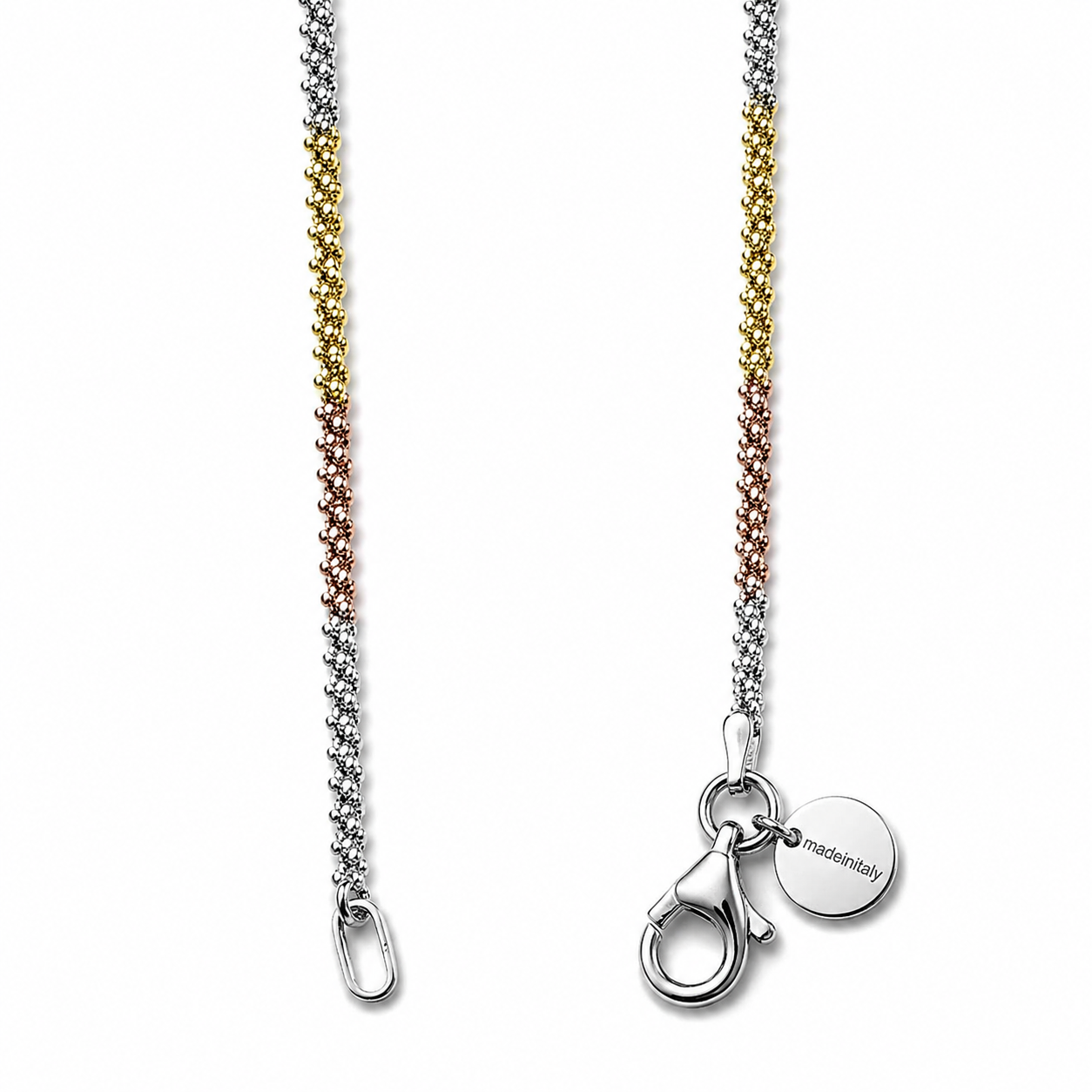 Italian Tri-Tone Rolo Chain Anklet – 925 Sterling Silver (Gold, Rose Gold & Silver Finish)