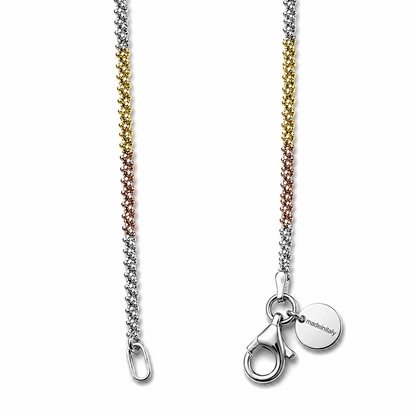 Italian Tri-Tone Rolo Chain Anklet – 925 Sterling Silver (Gold, Rose Gold & Silver Finish)