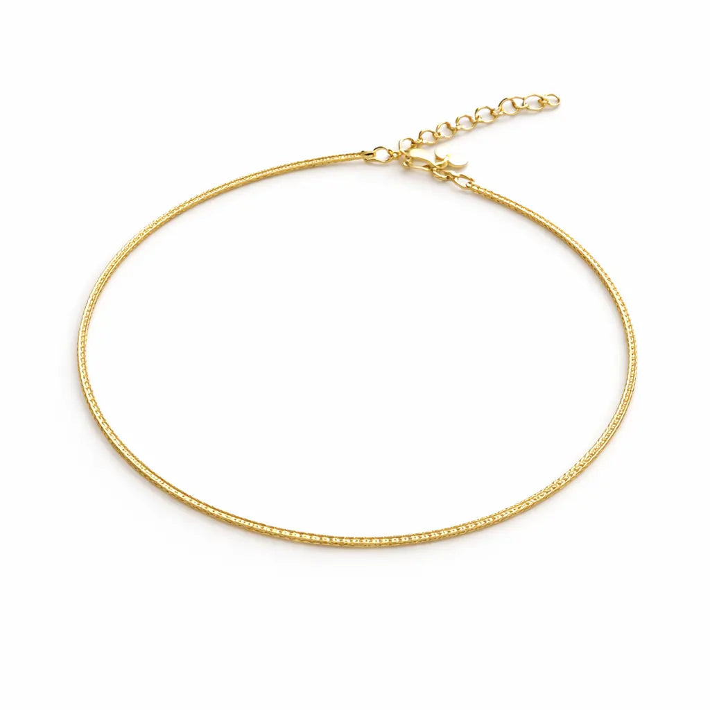 925 Sterling Silver Gold Flat Chain Anklet – Minimal Sleek Anklet for Women