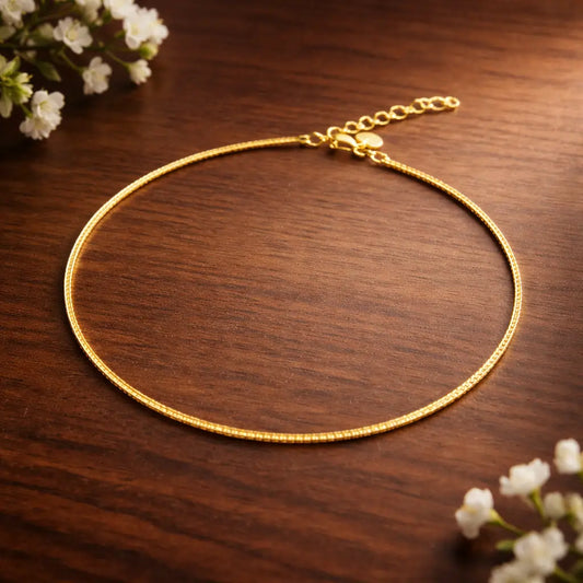 925 Sterling Silver Gold Flat Chain Anklet – Minimal Sleek Anklet for Women