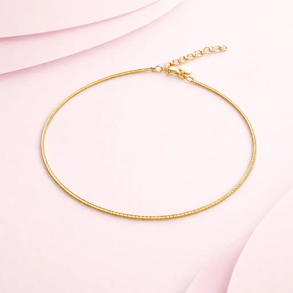 925 Sterling Silver Gold Flat Chain Anklet – Minimal Sleek Anklet for Women