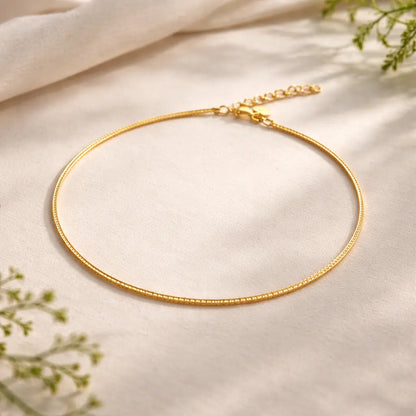 925 Sterling Silver Gold Flat Chain Anklet – Minimal Sleek Anklet for Women