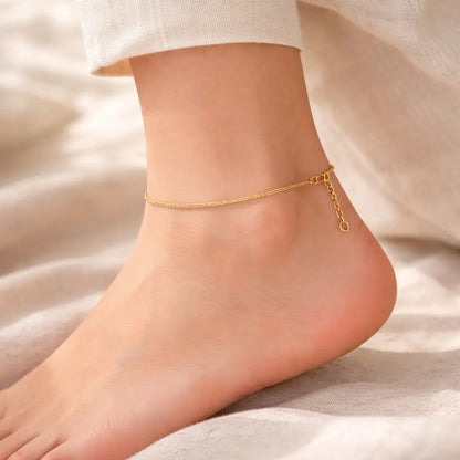 925 Sterling Silver Gold Flat Chain Anklet – Minimal Sleek Anklet for Women