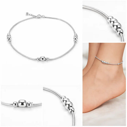 Minimal Beaded Sterling Silver 925 Anklet for Women