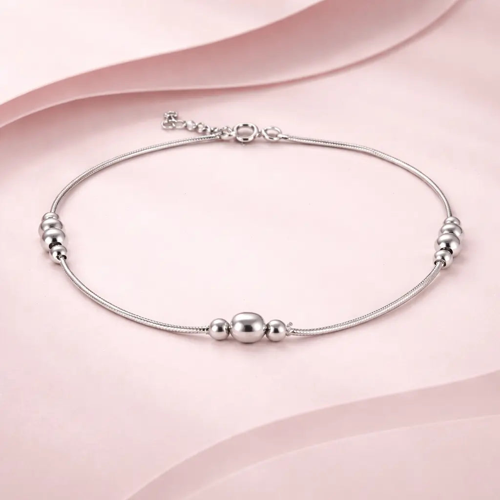 Minimal Beaded Sterling Silver 925 Anklet for Women