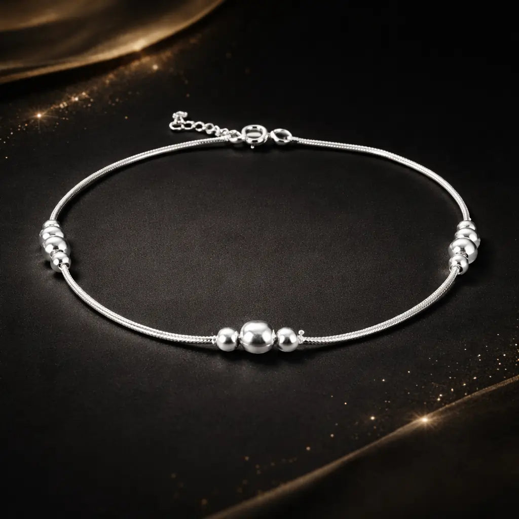 Minimal Beaded Sterling Silver 925 Anklet for Women