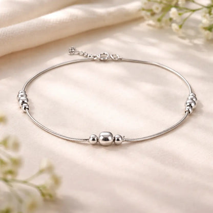 Minimal Beaded Sterling Silver 925 Anklet for Women
