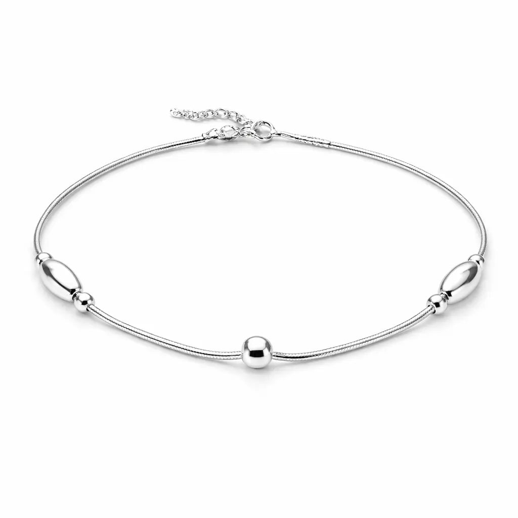 Sterling Silver 925 Minimal Oval Bead Anklet – Sleek Everyday Elegance