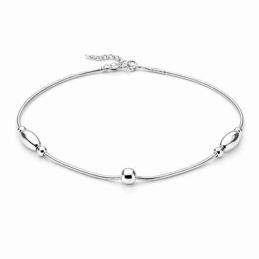 Sterling Silver 925 Minimal Oval Bead Anklet – Sleek Everyday Elegance