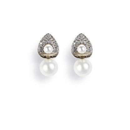Pearl Drop Teardrop Stud Earrings – Sterling Silver 925 Crystal Stud Earrings