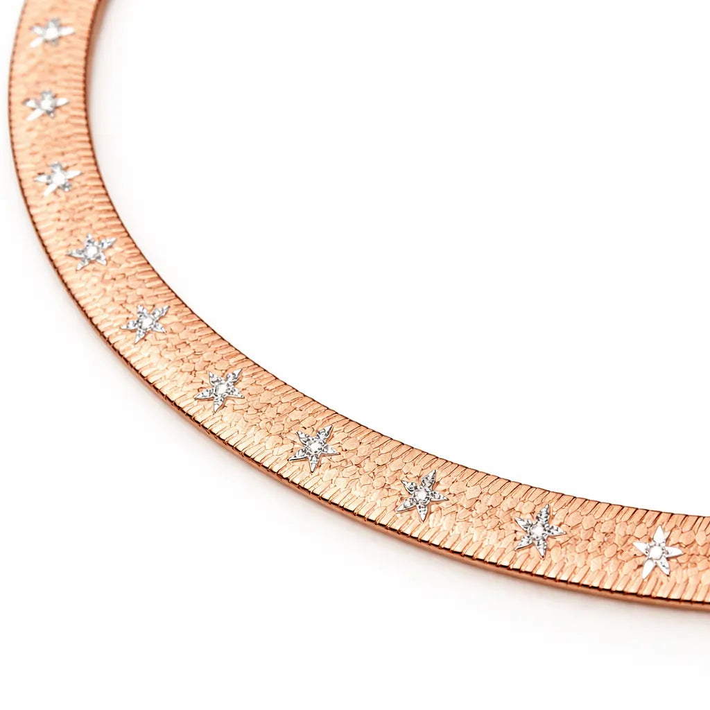 Rose Gold Textured Sterling Silver 925 Anklet – Elegant Flat Chain Design