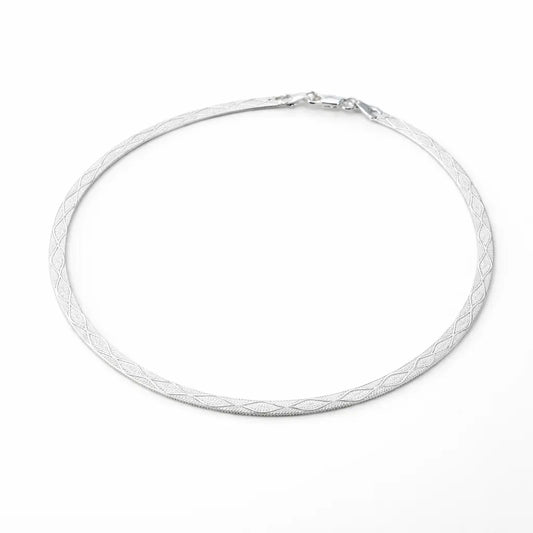 925 Sterling Silver Textured Flat Chain Anklet – Minimal Elegant Design