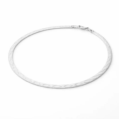 925 Sterling Silver Textured Flat Chain Anklet – Minimal Elegant Design