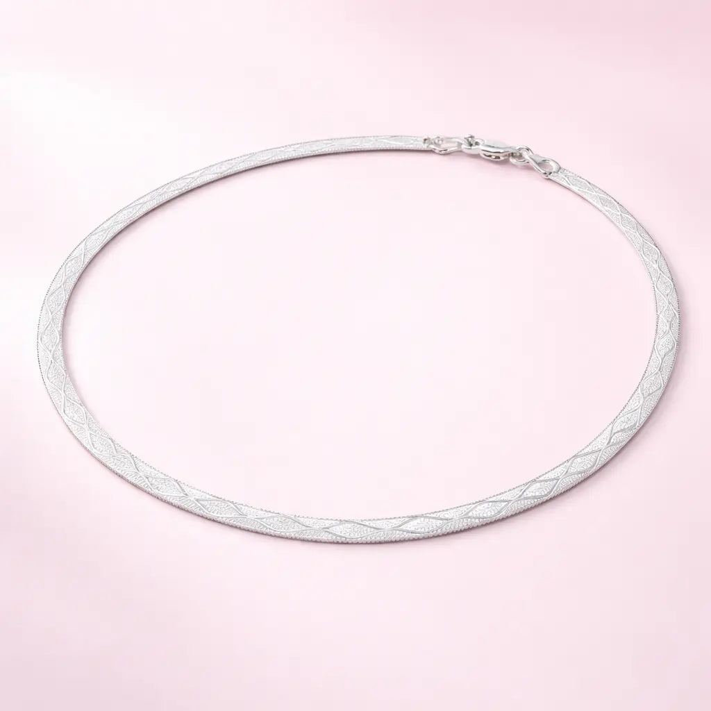 925 Sterling Silver Textured Flat Chain Anklet – Minimal Elegant Design