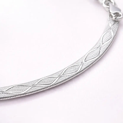 925 Sterling Silver Textured Flat Chain Anklet – Minimal Elegant Design