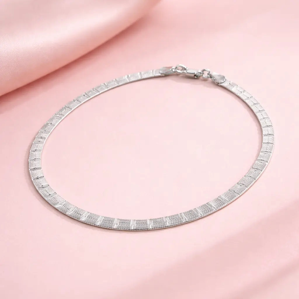 925 Sterling Silver Diamond-Cut Flat Chain Anklet – Sleek Minimal Shine