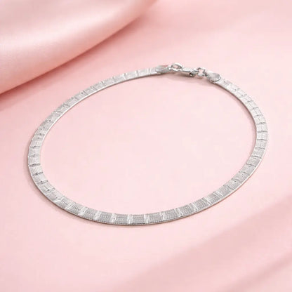925 Sterling Silver Diamond-Cut Flat Chain Anklet – Sleek Minimal Shine