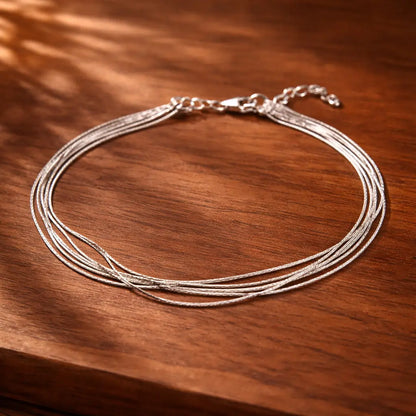 925 Sterling Silver Multi-Layer Chain Anklet – Elegant Minimal Layered Design