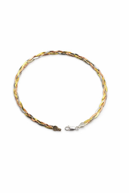 Italian Tri-Color Twisted Anklet in 925 Sterling Silver