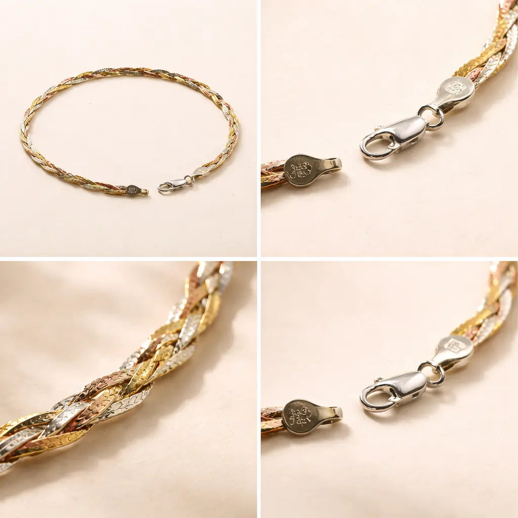 Italian Tri-Color Twisted Anklet in 925 Sterling Silver