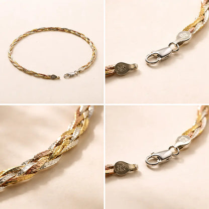 Italian Tri-Color Twisted Anklet in 925 Sterling Silver