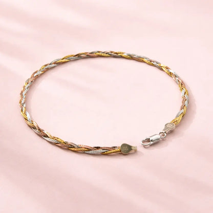 Italian Tri-Color Twisted Anklet in 925 Sterling Silver