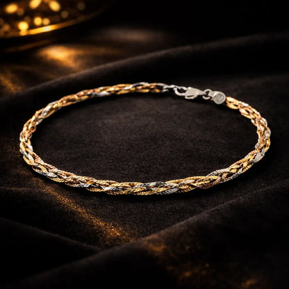 Italian Tri-Color Twisted Anklet in 925 Sterling Silver
