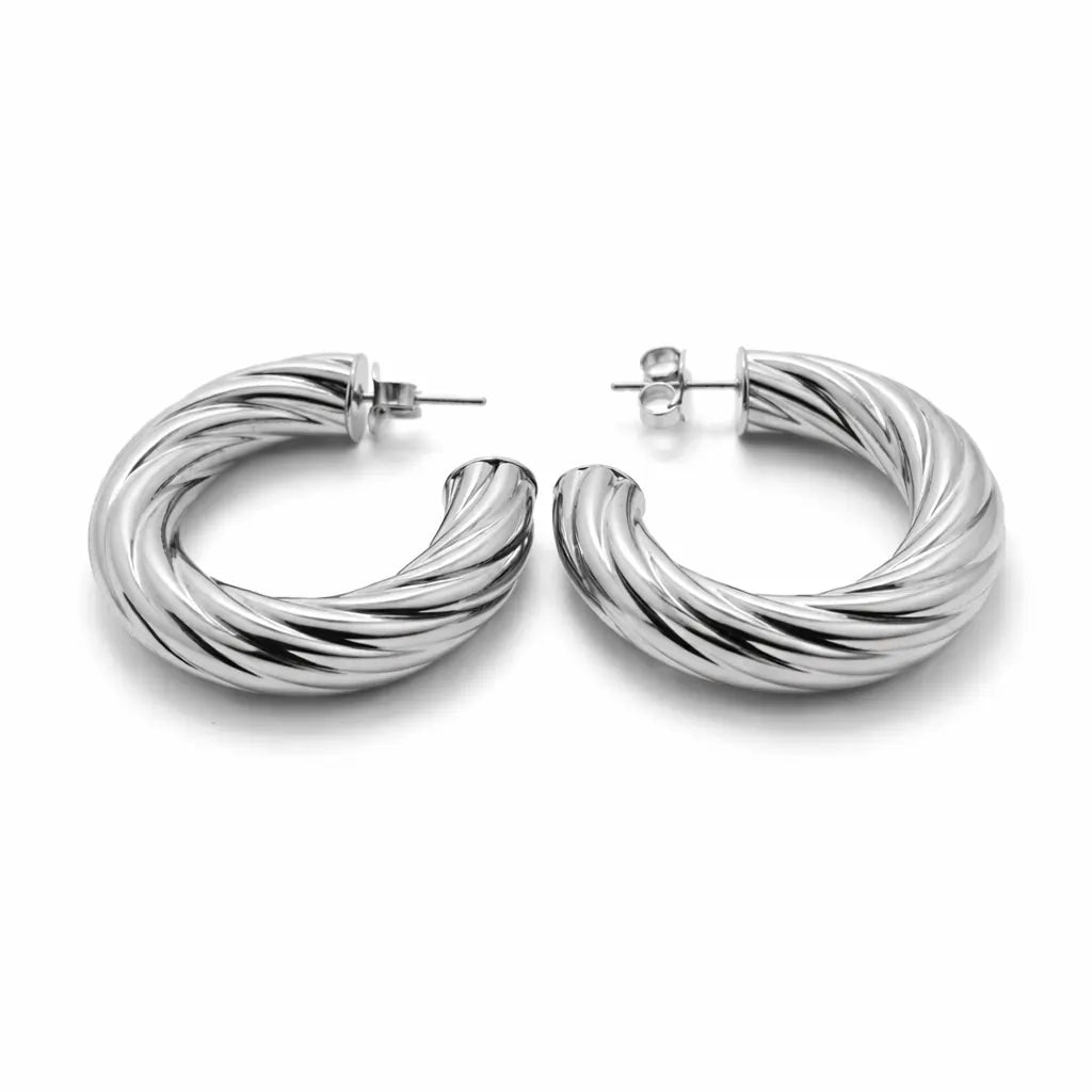 Twisted Hoop Earrings – Sterling Silver 925 Textured Chunky Hoops