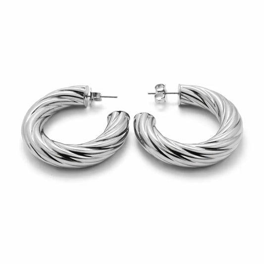 Twisted Hoop Earrings – Sterling Silver 925 Textured Chunky Hoops