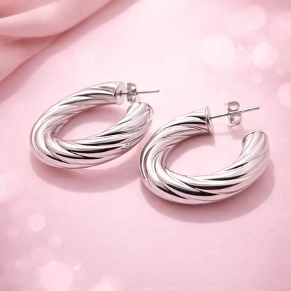 Twisted Hoop Earrings – Sterling Silver 925 Textured Chunky Hoops