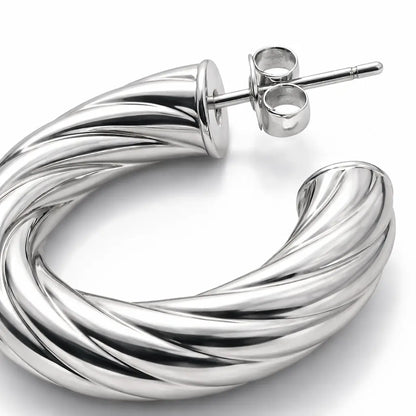 Twisted Hoop Earrings – Sterling Silver 925 Textured Chunky Hoops